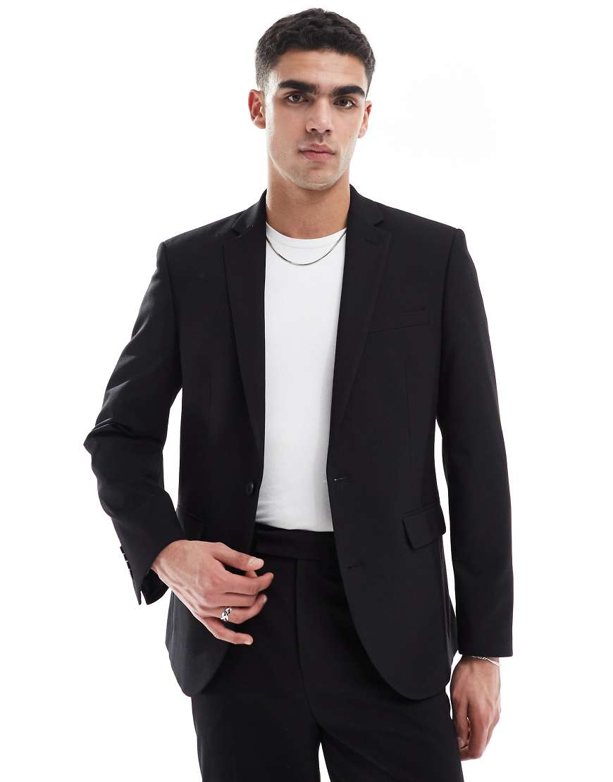 ASOS DESIGN - Schmale Anzugjacke aus Twill in Schwarz von ASOS DESIGN