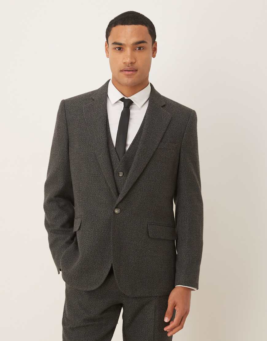 ASOS DESIGN - Schmal geschnittene Anzugjacke in Grau mit Mikrostruktur von ASOS DESIGN