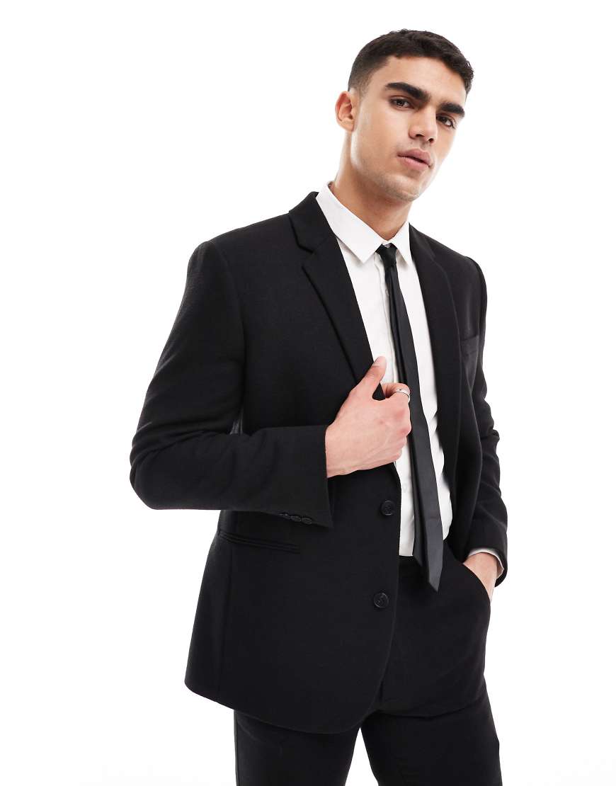 ASOS DESIGN - Schmale Anzugjacke aus Wollmix-Twill in Schwarz von ASOS DESIGN