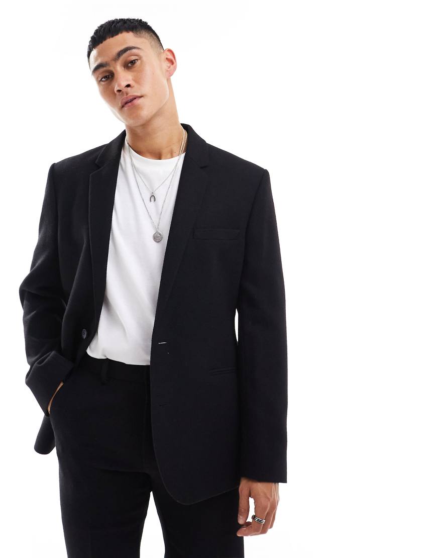 ASOS DESIGN - Schmale Anzugjacke aus Wollmix-Twill in Schwarz von ASOS DESIGN