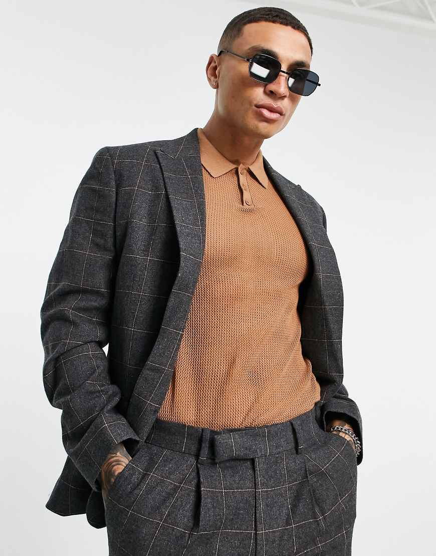 ASOS DESIGN - Schmale Anzugjacke aus kariertem Wollmischgewebe in Grau ASOS DESIGN - Schmale Anzugjacke aus kariertem Wollmischgewebe in Grau von ASOS DESIGN