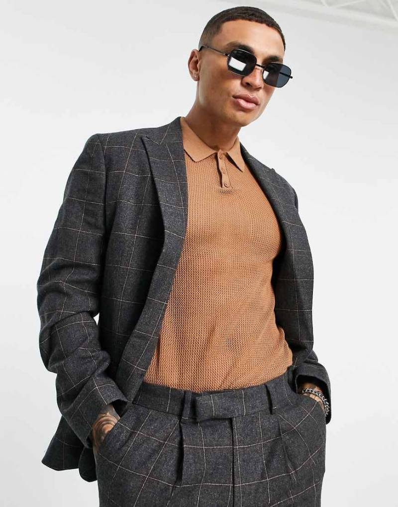 ASOS DESIGN - Schmale Anzugjacke aus kariertem Wollmischgewebe in Grau von ASOS DESIGN