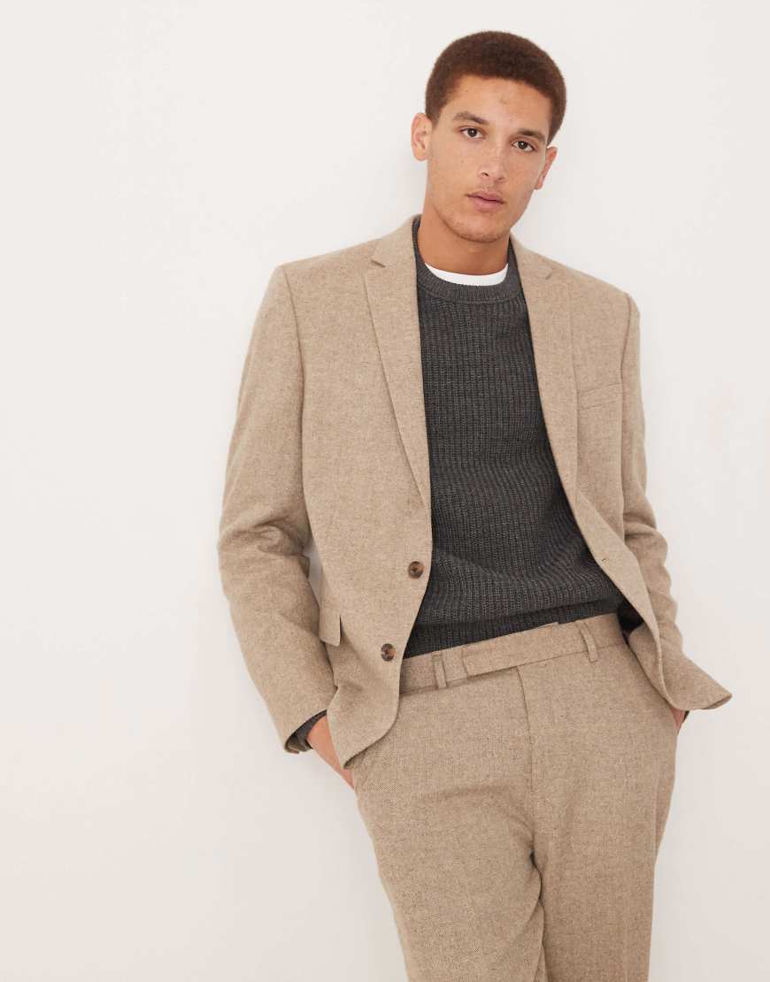 ASOS DESIGN - Schmal geschnittene Anzugweste in Steinbeige mit Wollanteil-Braun von ASOS DESIGN