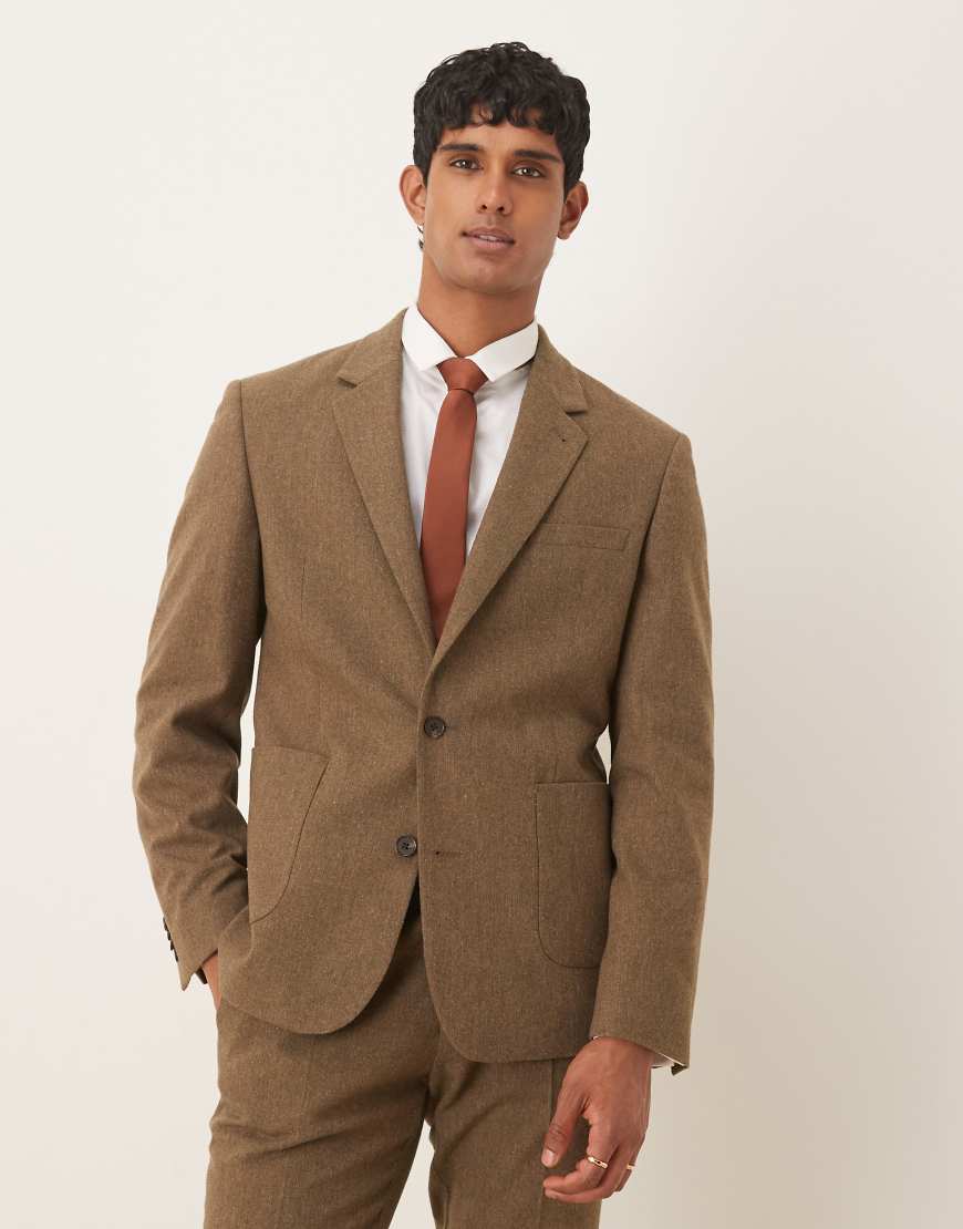 ASOS DESIGN - Schmale Anzugjacke in Braun mit Wollanteil von ASOS DESIGN
