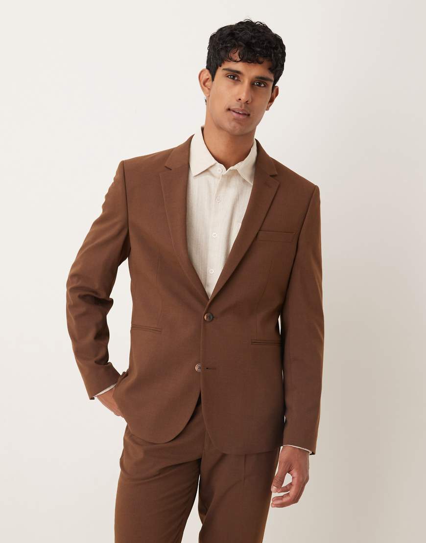 ASOS DESIGN - Schmale Anzugjacke in Braun von ASOS DESIGN