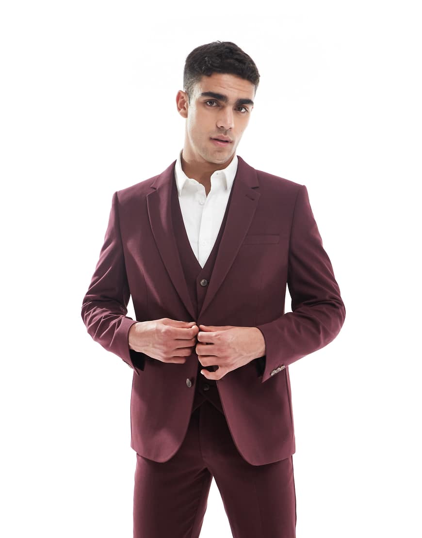 ASOS DESIGN - Schmale Anzugjacke in Burgund-Braun von ASOS DESIGN