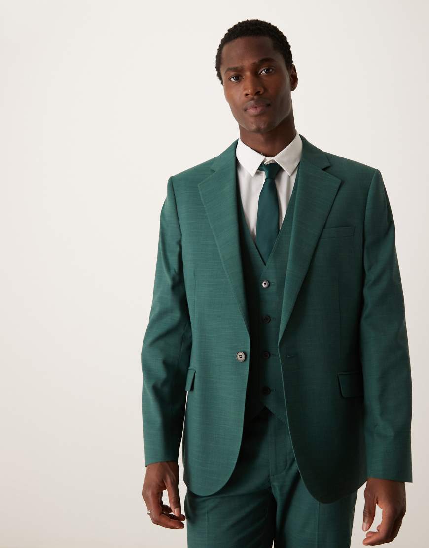 ASOS DESIGN - Schmale Anzugjacke in Grün mit Kreuzschraffurmuster von ASOS DESIGN