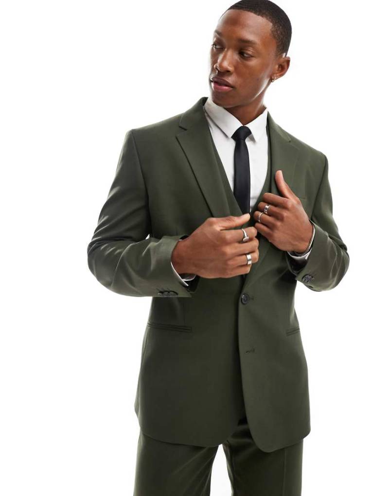 ASOS DESIGN - Schmale Anzugjacke in Khaki-Grün ASOS DESIGN - Schmale Anzugjacke in Khaki-Grün von ASOS DESIGN