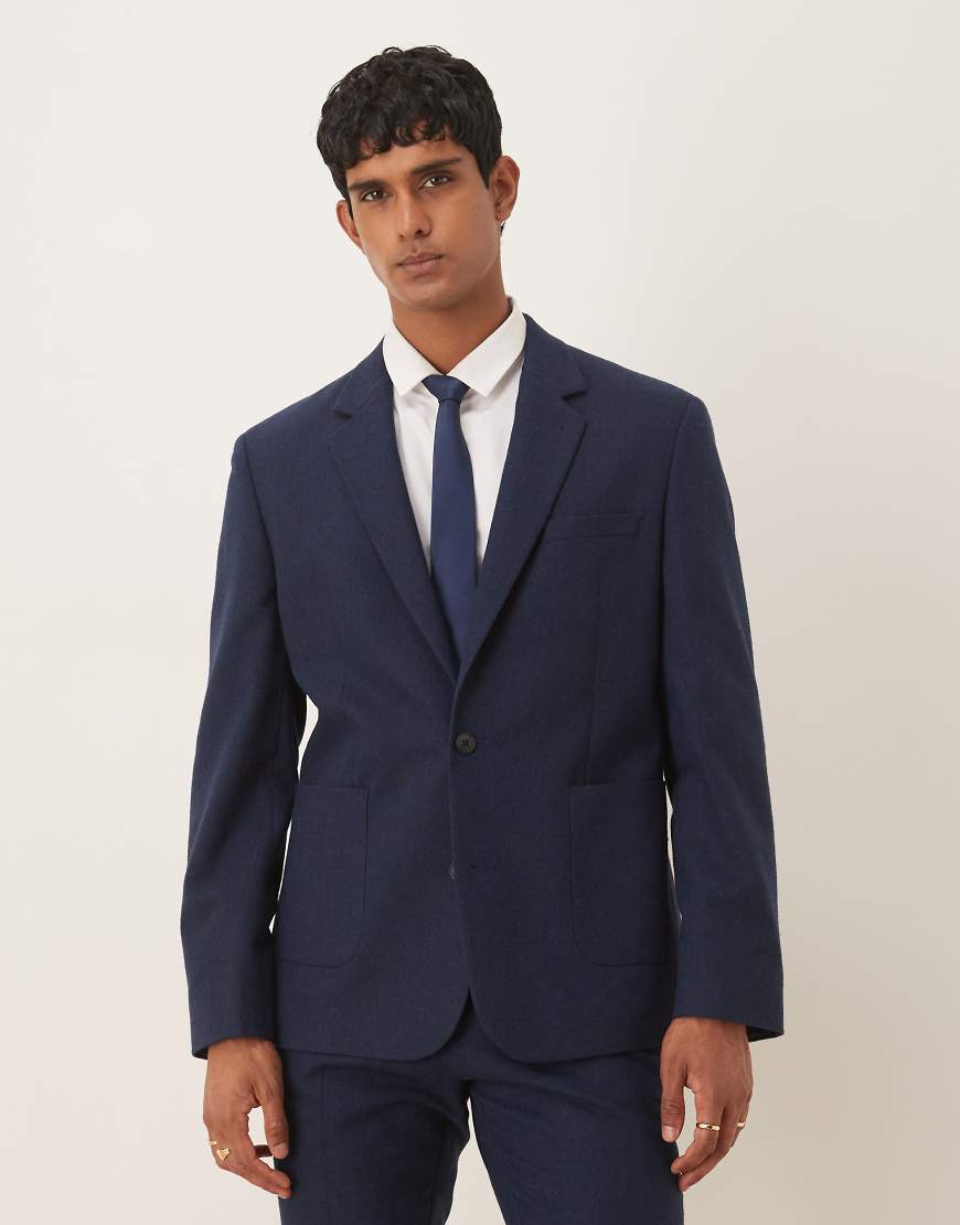 ASOS DESIGN - Schmale Anzugjacke in Marineblau mit Wollanteil-Neutral von ASOS DESIGN