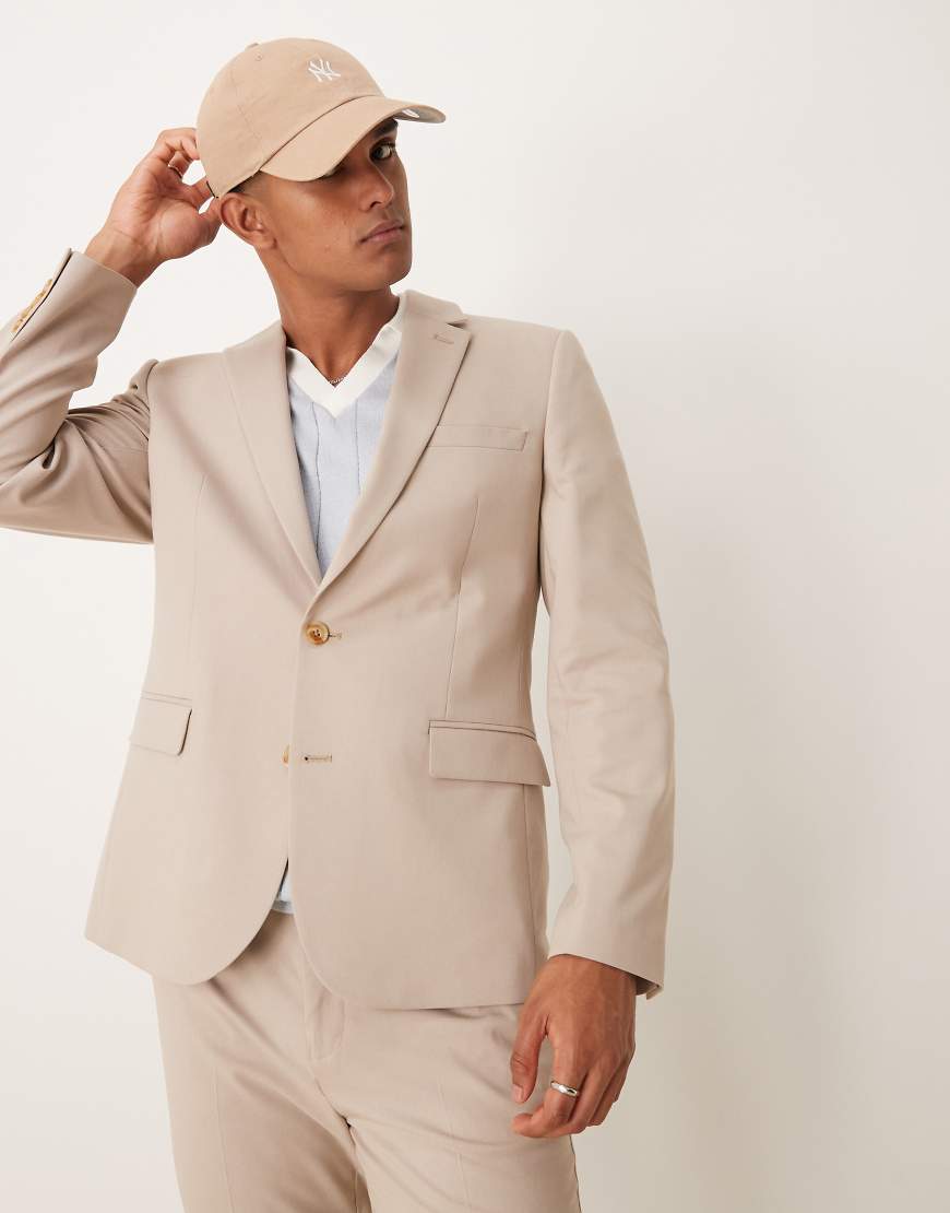 ASOS DESIGN - Schmale Anzugjacke in Stein-Neutral von ASOS DESIGN