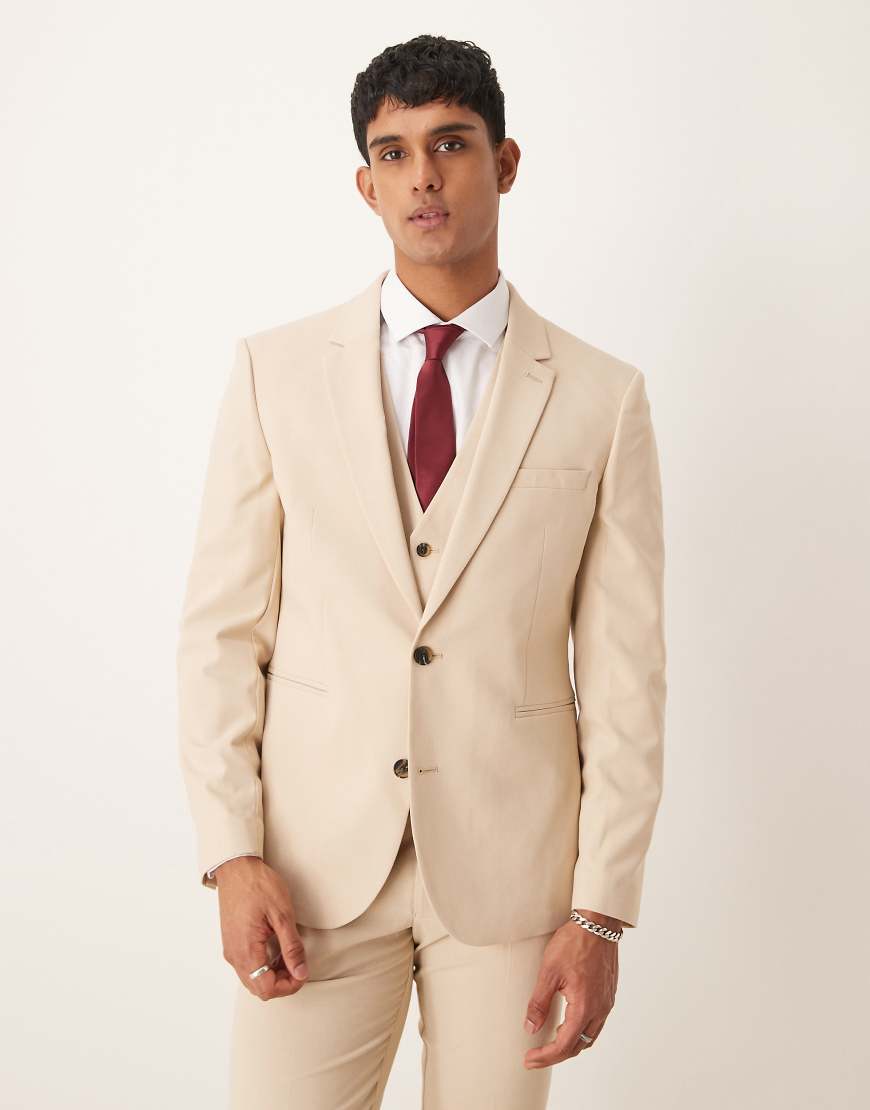 ASOS DESIGN - Schmale Anzugjacke in Stein-Neutral von ASOS DESIGN