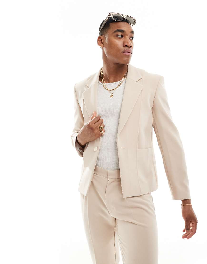 ASOS DESIGN - Schmale Anzugjacke in Steinbeige mit Bahnendesign-Neutral von ASOS DESIGN