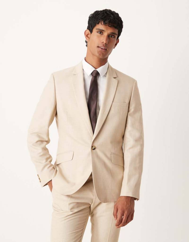 ASOS DESIGN - Schmale Anzugjacke in Steinbeige mit feiner Struktur-Neutral von ASOS DESIGN