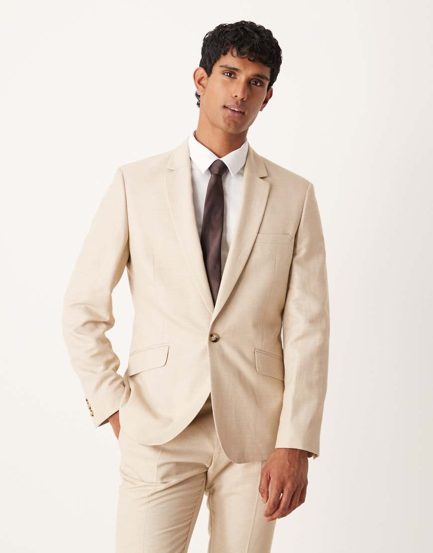 ASOS DESIGN - Schmale Anzugjacke in Steinbeige mit feiner Struktur-Neutral von ASOS DESIGN