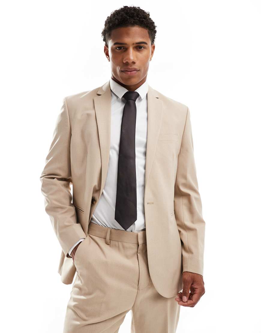 ASOS DESIGN - Schmale Anzugjacke mit Prince-of-Wales-Karo in farblich abgestimmten neutralen Tönen ASOS DESIGN - Schmale Anzugjacke mit Prince-of-Wales-Karo in farblich abgestimmten neutralen Tönen von ASOS DESIGN