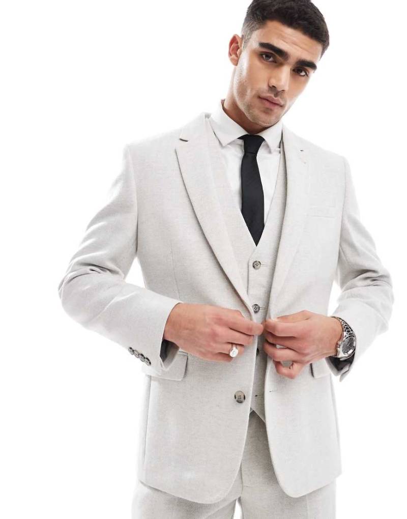 ASOS DESIGN - Schmale Anzugjacke mit Wollanteil in Eisgrau mit Fischgrätmuster-Neutral von ASOS DESIGN