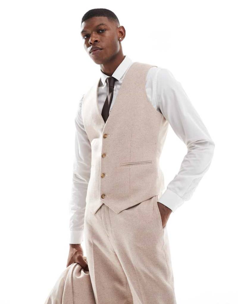ASOS DESIGN - Schmale Anzugweste aus Wollmix-Tweed in Hellrosa von ASOS DESIGN