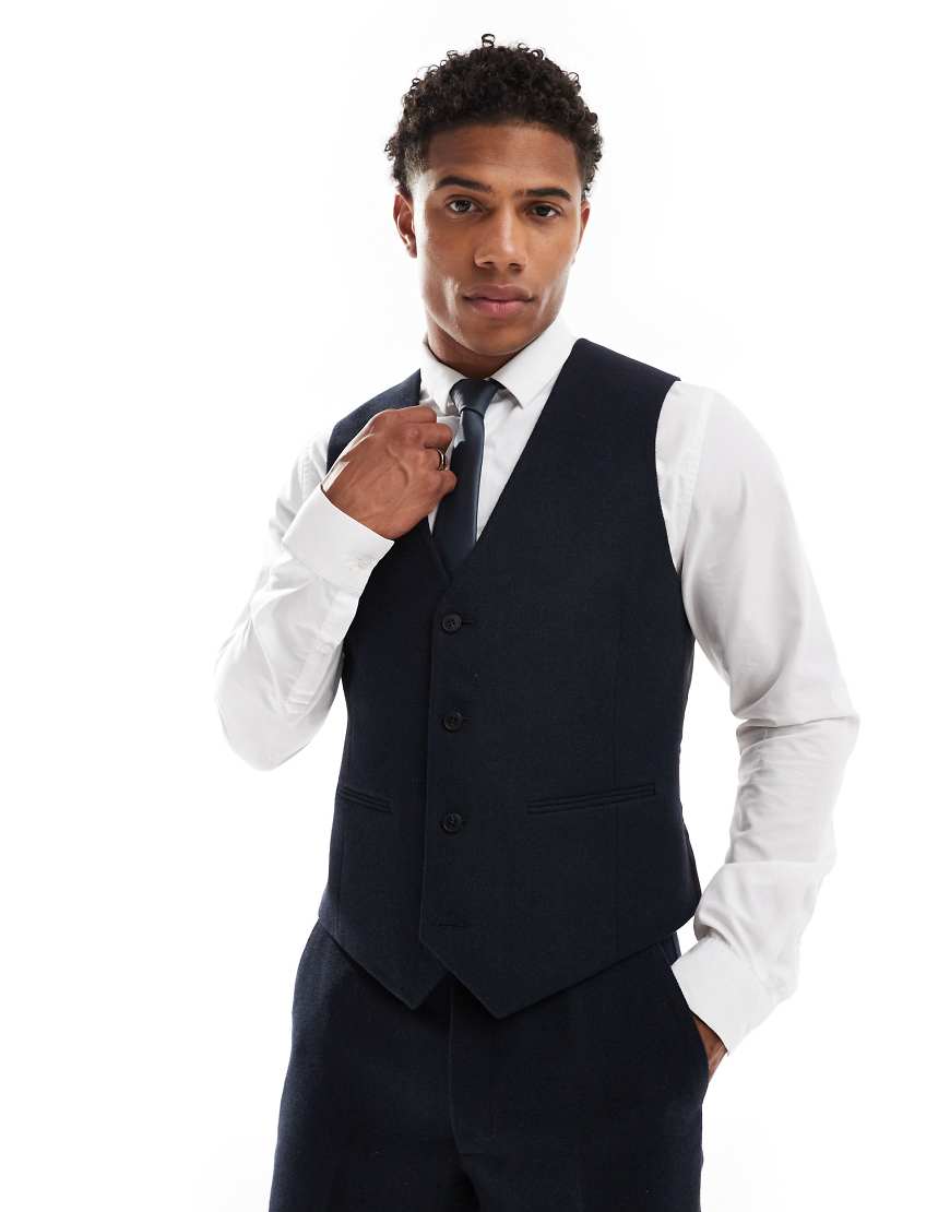 ASOS DESIGN - Schmale Anzugweste aus Wollmix-Twill in Marineblau-Schwarz ASOS DESIGN - Schmale Anzugweste aus Wollmix-Twill in Marineblau-Schwarz von ASOS DESIGN