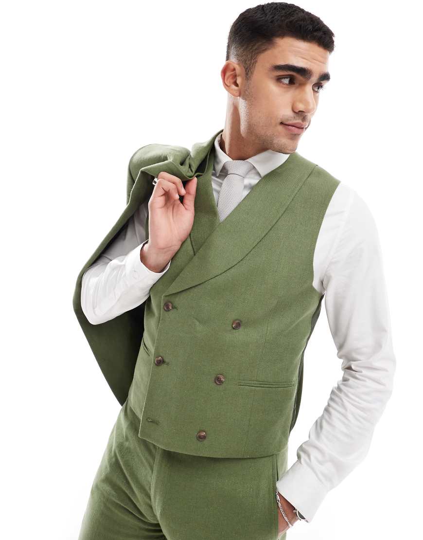 ASOS DESIGN - Schmal geschnittene Anzugweste in Dunkelgrün mit Fischgrätmuster ASOS DESIGN - Schmal geschnittene Anzugweste in Dunkelgrün mit Fischgrätmuster von ASOS DESIGN
