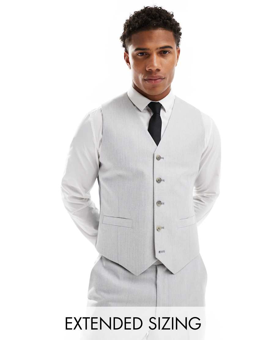 ASOS DESIGN - Schmale Anzugweste in Grau mit Fischgrätmuster ASOS DESIGN - Schmale Anzugweste in Grau mit Fischgrätmuster von ASOS DESIGN