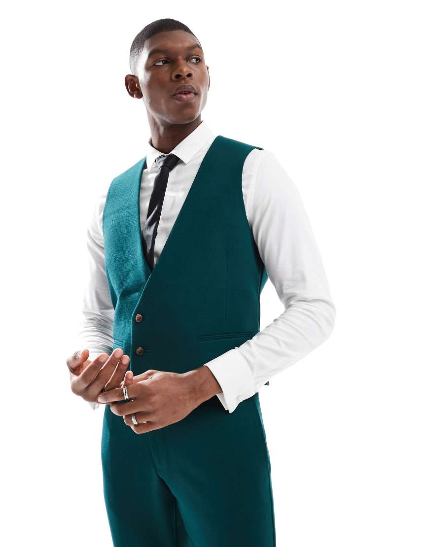 ASOS DESIGN - Schmale Anzugweste in Grün mit Textur ASOS DESIGN - Schmale Anzugweste in Grün mit Textur von ASOS DESIGN