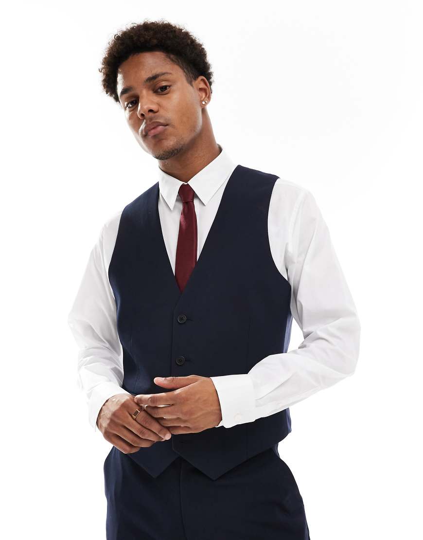 ASOS DESIGN - Schmale Anzugweste in Marineblau von ASOS DESIGN