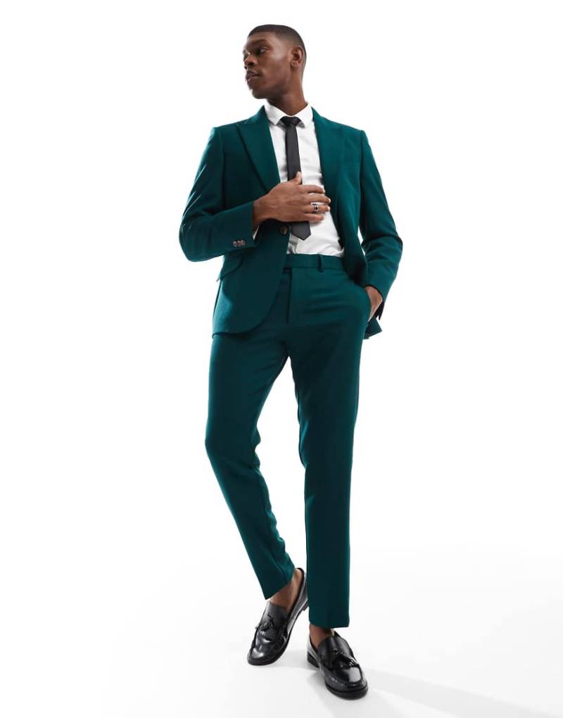 ASOS DESIGN - Schmale Hose in Grün mit Textur von ASOS DESIGN