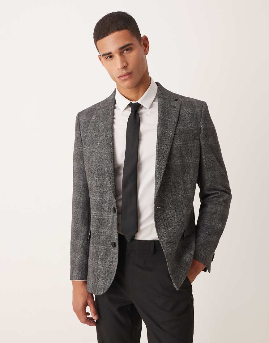 ASOS DESIGN - Schmaler Blazer in kariertem Anthrazit-Grau von ASOS DESIGN