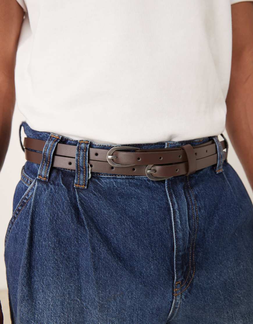 ASOS DESIGN - Schmaler Gürtel mit Doppelriemen aus braunem Kunstleder-Brown von ASOS DESIGN