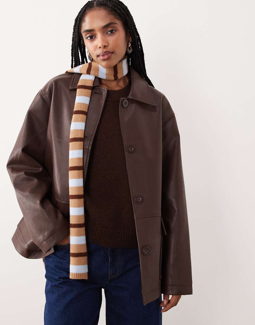 ASOS DESIGN - Schmaler Strickschal mit Streifen in Schokobraun und Hellblau-Bunt von ASOS DESIGN
