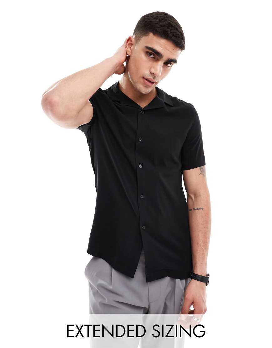 ASOS DESIGN - Schmales, elastisches Business-Hemd in Schwarz mit Umschlagsaum an den Ärmeln ASOS DESIGN - Schmales, elastisches Business-Hemd in Schwarz mit Umschlagsaum an den Ärmeln von ASOS DESIGN