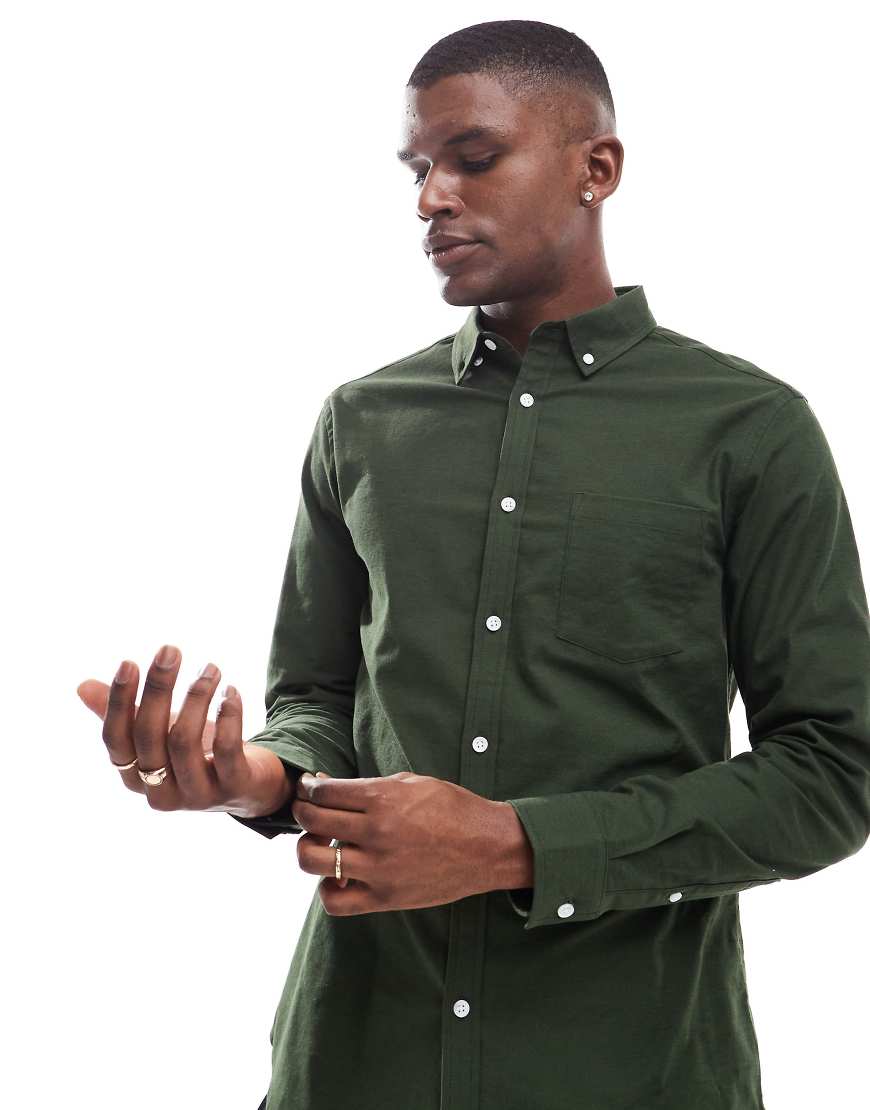 ASOS DESIGN - Schmales Stretch-Oxford-Hemd in Grün von ASOS DESIGN
