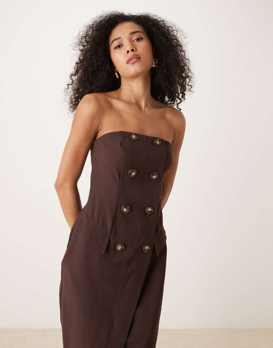 ASOS DESIGN - Schokobraunes trägerloses Midi-Bleistiftkleid im Trenchcoat-Look ASOS DESIGN - Schokobraunes trägerloses Midi-Bleistiftkleid im Trenchcoat-Look von ASOS DESIGN