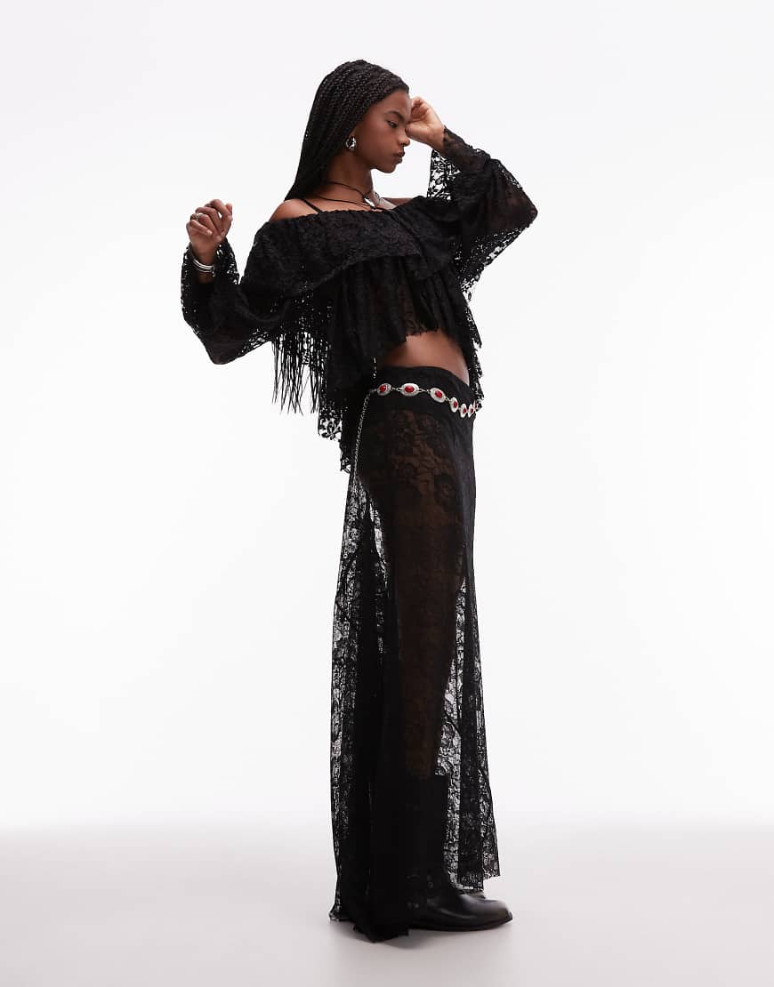 ASOS DESIGN - Schräger Spitzen-Maxirock in Schwarz mit Bahnen-Design von ASOS DESIGN