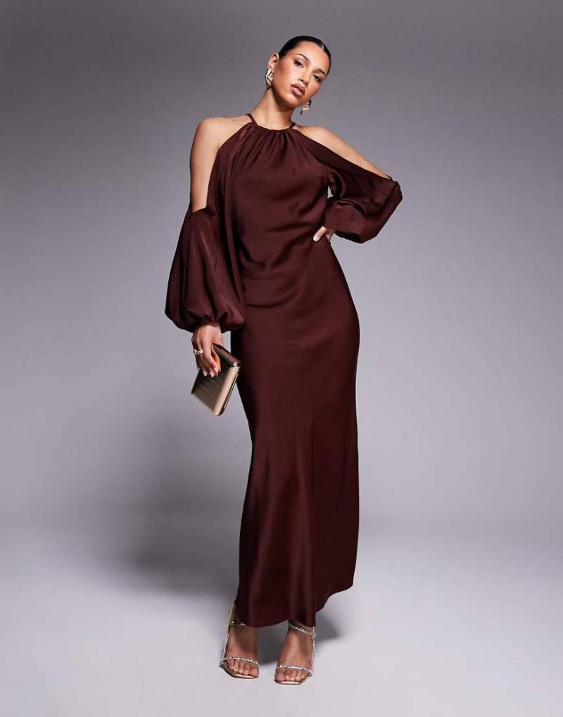 ASOS DESIGN - Schulterfeies Blouson-Maxikleid in Rostrot von ASOS DESIGN