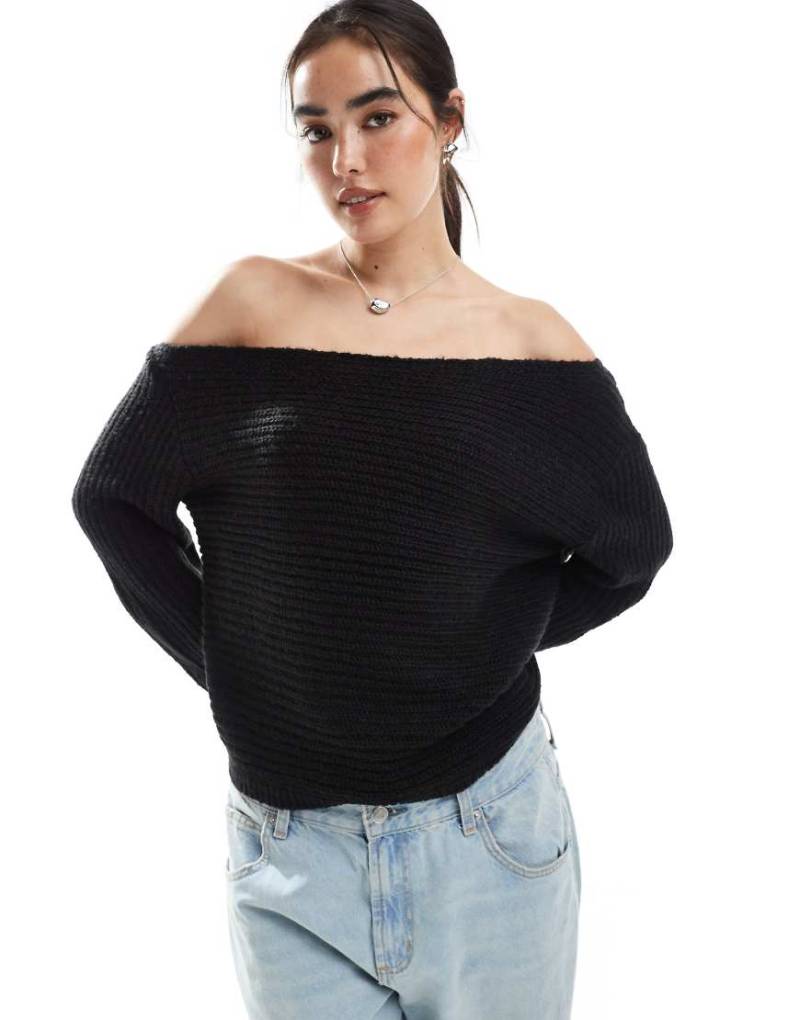 ASOS DESIGN - Schulterfreier, lockerer Strickpullover in Schwarz von ASOS DESIGN