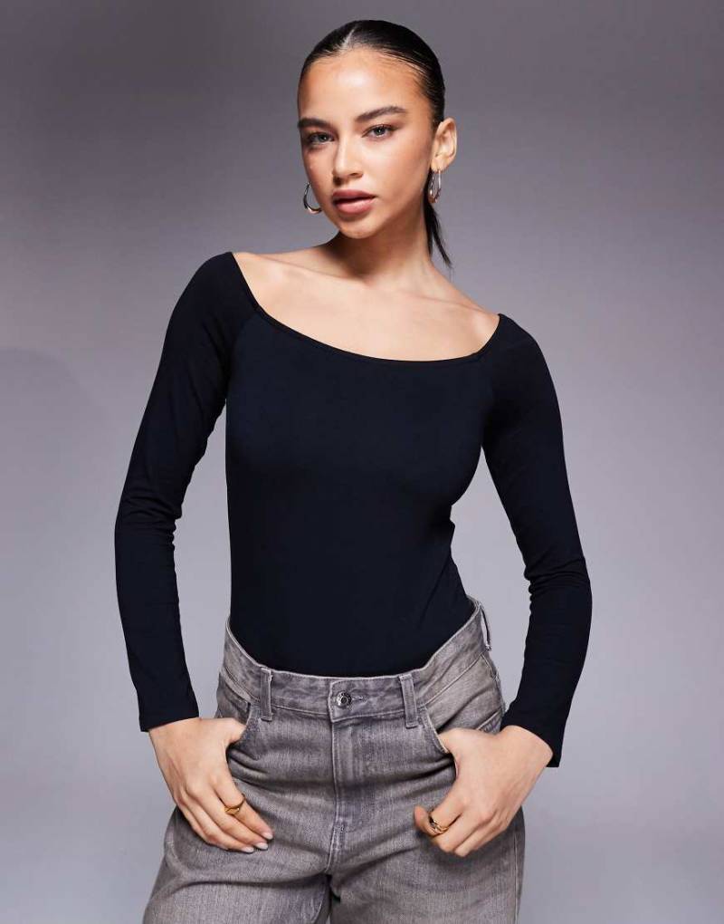 ASOS DESIGN - Schulterfreier Body aus Baumwolle in Schwarz von ASOS DESIGN