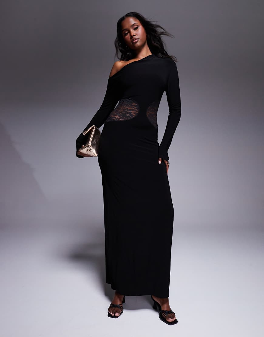 ASOS DESIGN - Schulterfreies Maxikleid in Schwarz mit Spitzeneinsatz ASOS DESIGN - Schulterfreies Maxikleid in Schwarz mit Spitzeneinsatz von ASOS DESIGN