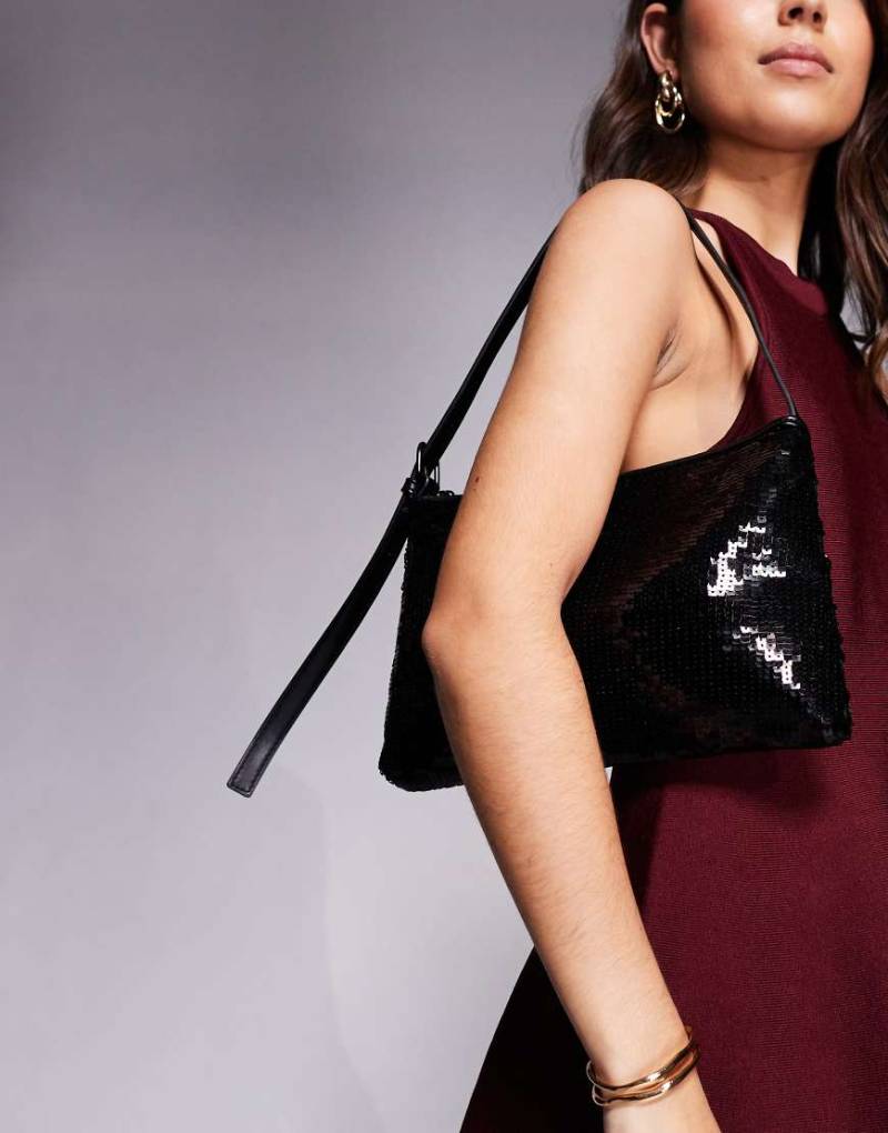 ASOS DESIGN - Schultertasche in Mattschwarz mit Paillettenbesatz und seitlichem Schnallenriemen-Lila ASOS DESIGN - Schultertasche in Mattschwarz mit Paillettenbesatz und seitlichem Schnallenriemen-Lila von ASOS DESIGN