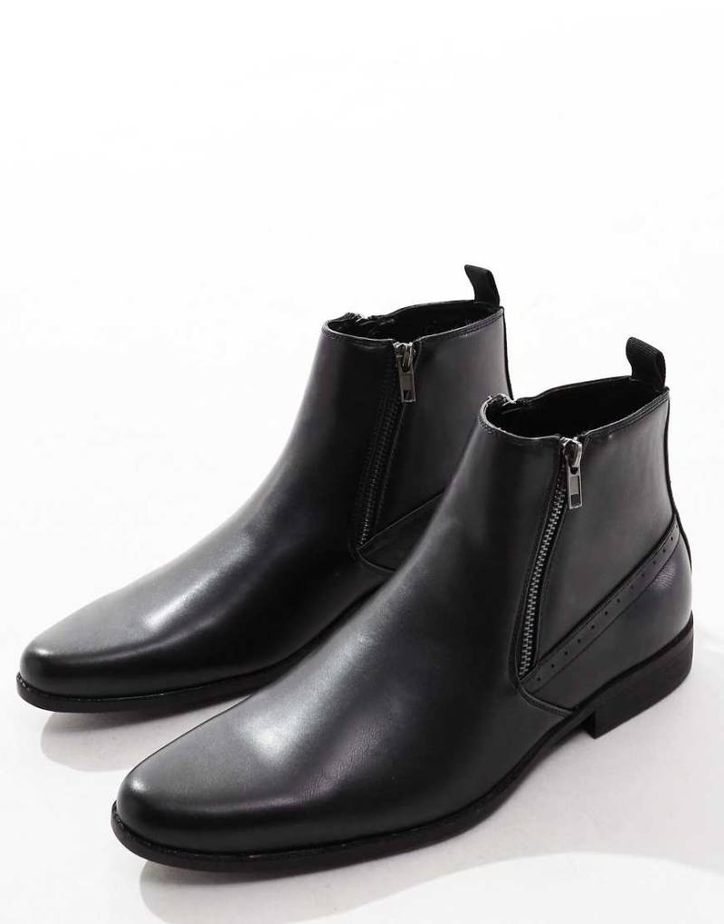 ASOS DESIGN - Schwarze Chelsea-Stiefel in Lederoptik mit Reißverschlüssen von ASOS DESIGN