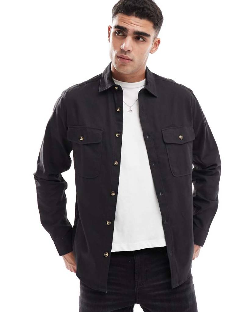 ASOS DESIGN - Schwarze Hemdjacke aus Baumwolle von ASOS DESIGN