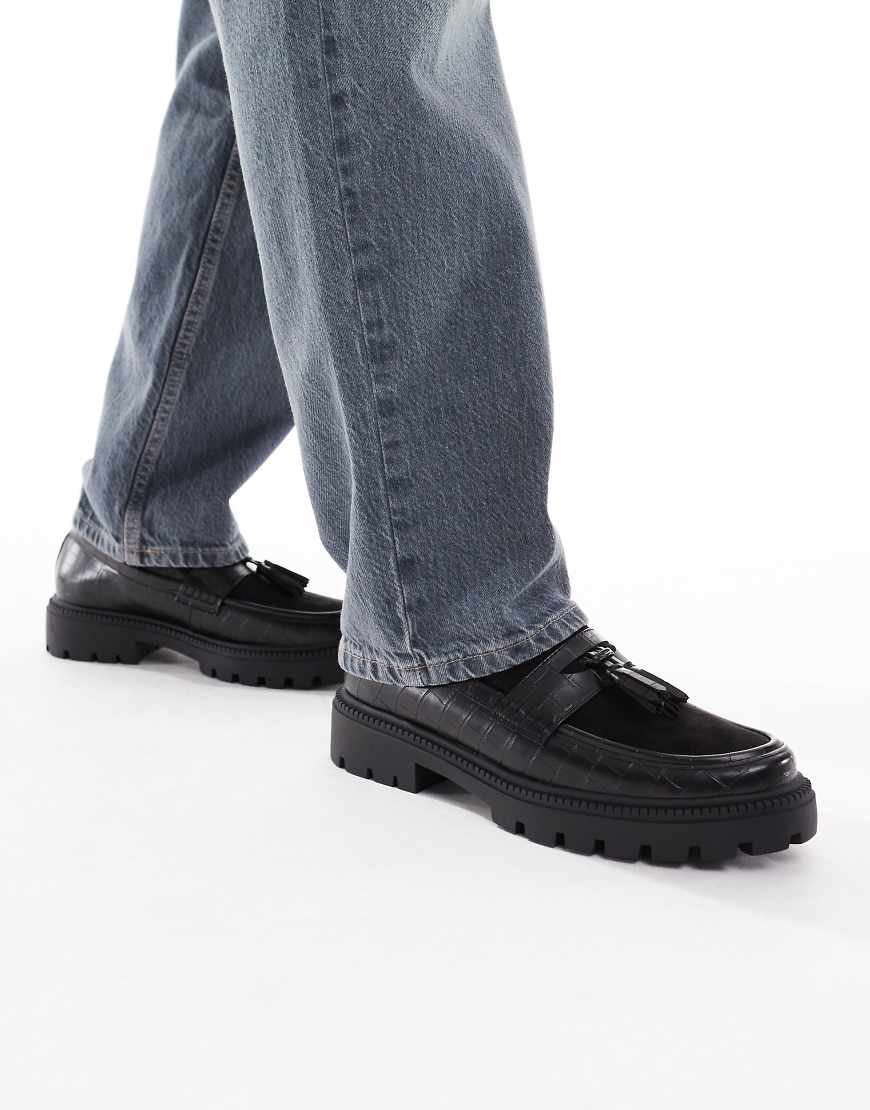 ASOS DESIGN - Schwarze Kroko-Loafer aus Kunstleder mit Quastenverzierung von ASOS DESIGN
