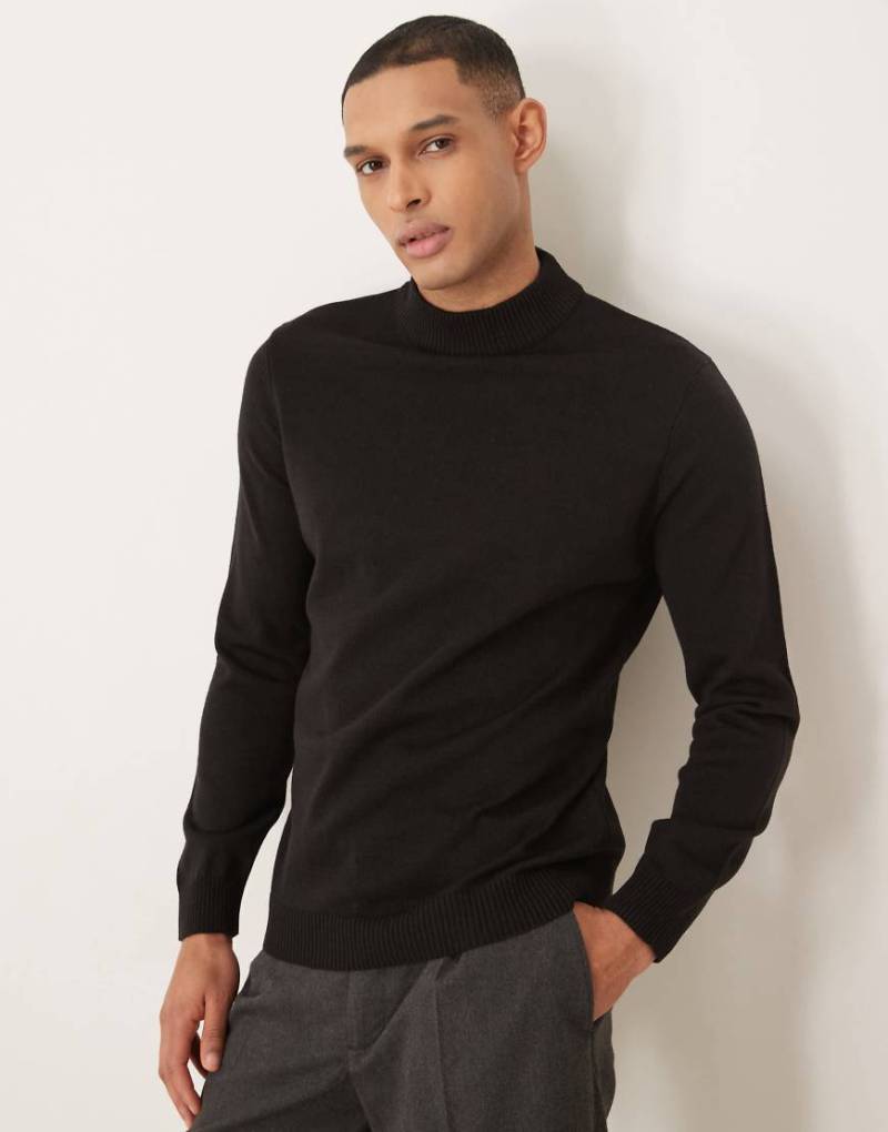 ASOS DESIGN - Langärmliges Strick-T-Shirt in Schwarz mit Stehkragen von ASOS DESIGN