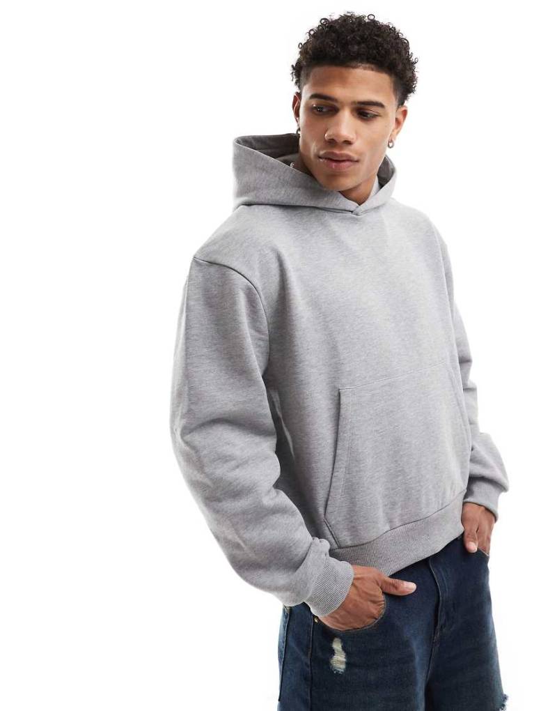 ASOS DESIGN - Schwerer, kastiger Oversize-Kapuzenpullover in Grau meliert, 400 g/m² von ASOS DESIGN