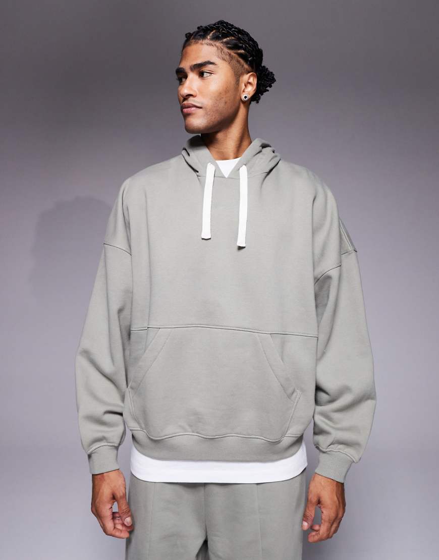ASOS DESIGN - Schwerer, kastiger Oversize-Kapuzenpullover in verwaschenem Grün, Kombiteil von ASOS DESIGN