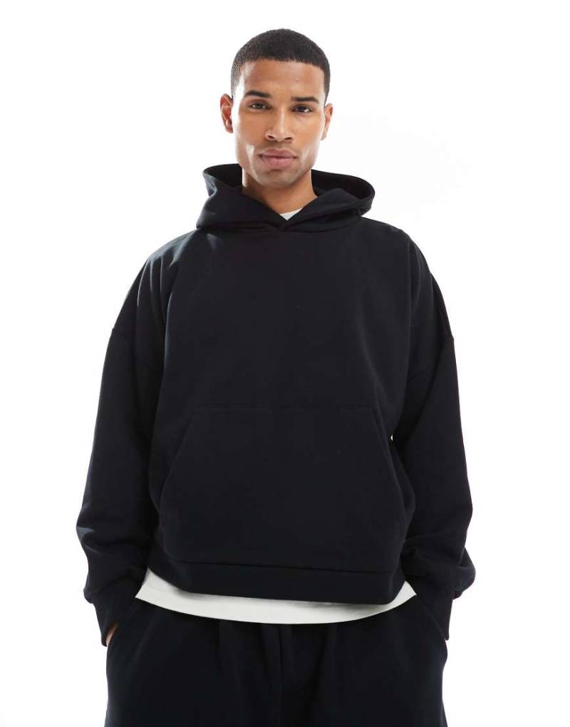 ASOS DESIGN - Schwerer Kapuzenpullover in Schwarz mit tief angesetzter Schulter, Kombiteil von ASOS DESIGN