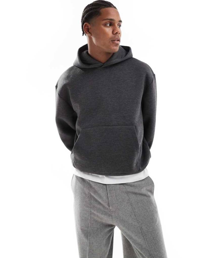 ASOS DESIGN - Schwerer Oversize-Kapuzenpullover aus Neopren-Material in Anthrazit meliert-Grau von ASOS DESIGN