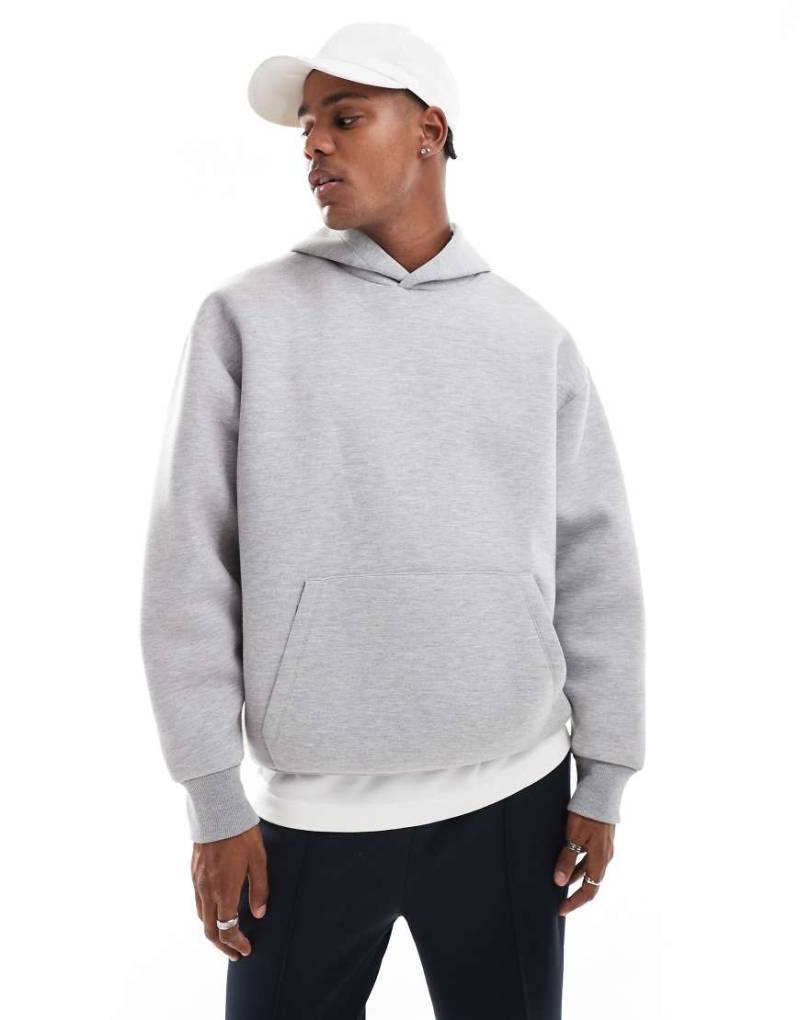 ASOS DESIGN - Schwerer Oversize-Kapuzenpullover in meliertem Grau aus Neopren-Material von ASOS DESIGN