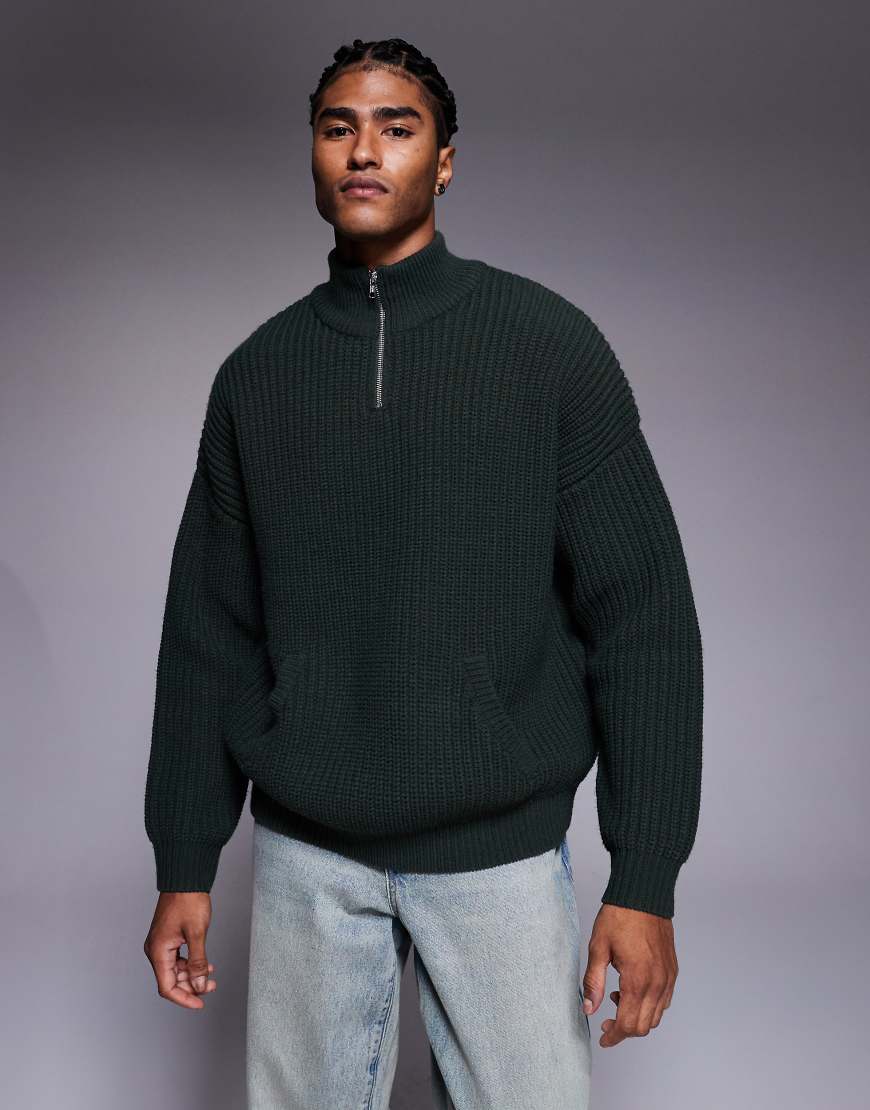 ASOS DESIGN - Schwerer Oversize-Strickpullover in Khaki mit halblangem Reißverschluss-Neutral ASOS DESIGN - Schwerer Oversize-Strickpullover in Khaki mit halblangem Reißverschluss-Neutral von ASOS DESIGN