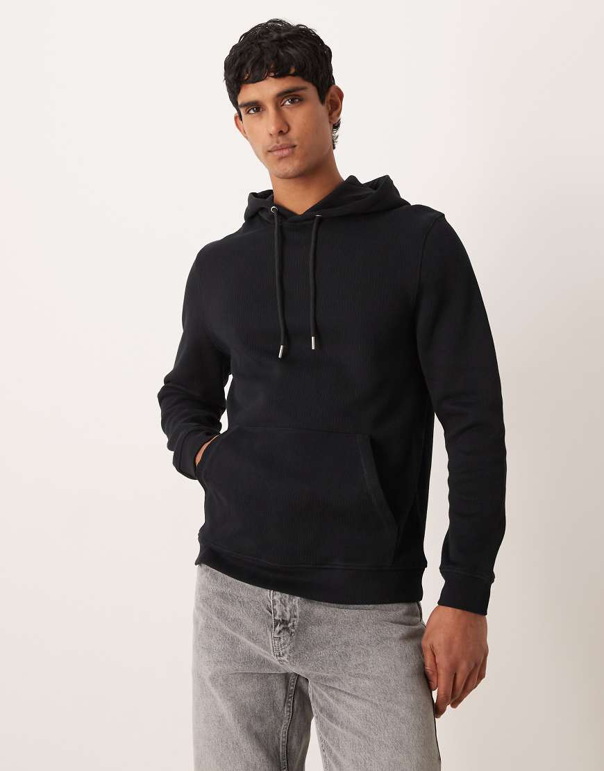 ASOS DESIGN - Schwerer gerippter Oversize-Kapuzenpullover in Schwarz von ASOS DESIGN